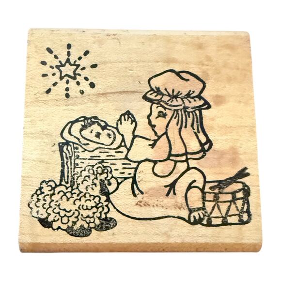 Colorado Stamp Company Praying Baby Manger Rubber Stamp - Picture 1 of 2